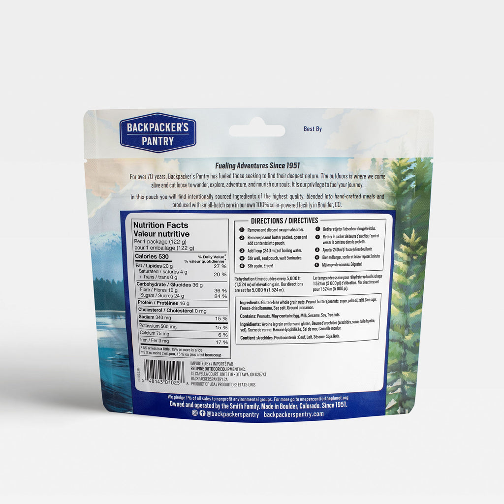 Peanut Butter & Banana Oatmeal Backpacker's Pantry Canada