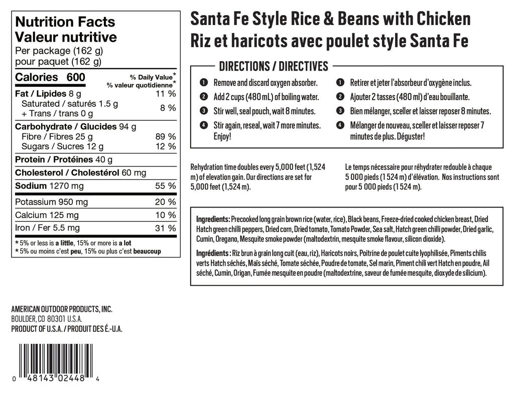 Santa Fe Style Rice & Beans with Chicken Backpacker's Pantry Canada